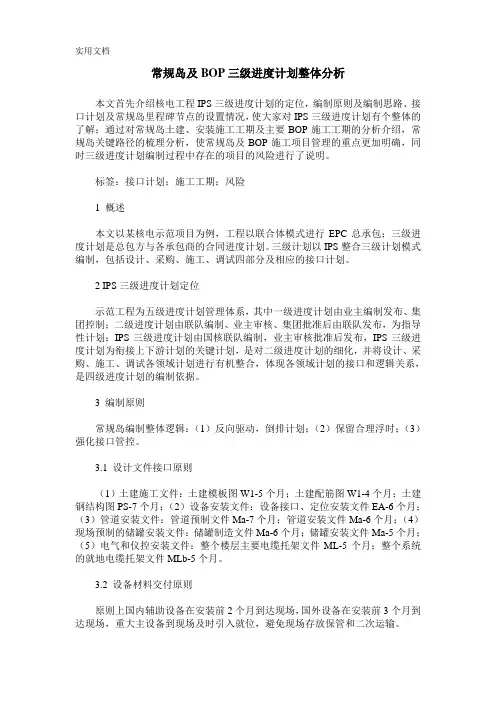 常规岛及BOP三级进度计划整体分析