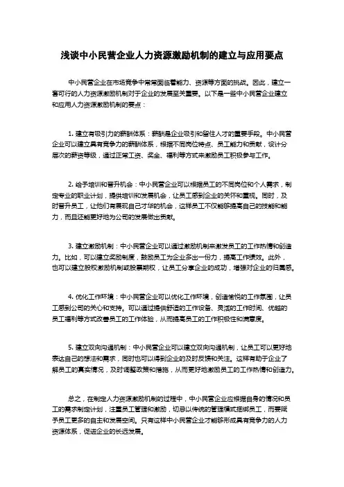 浅谈中小民营企业人力资源激励机制的建立与应用要点