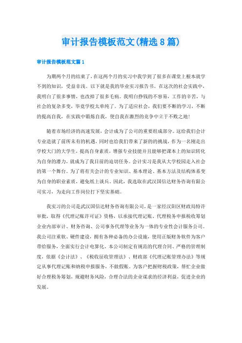 审计报告模板范文(精选8篇)
