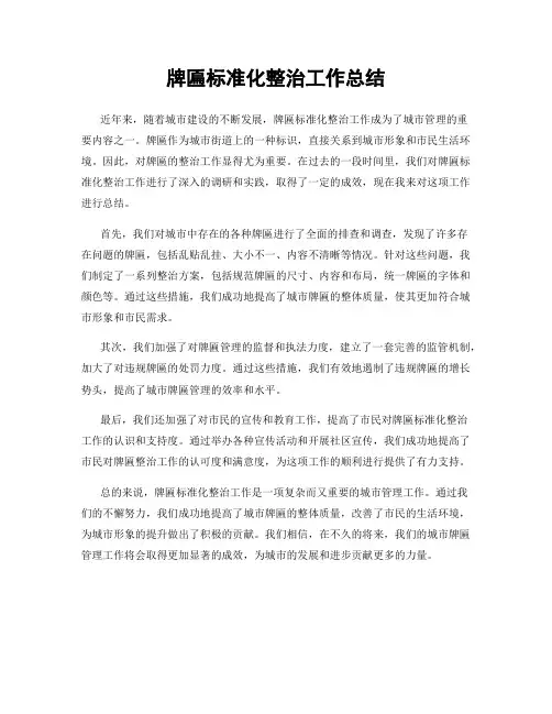 牌匾标准化整治工作总结