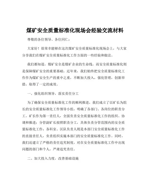 煤矿安全质量标准化现场会经验交流材料