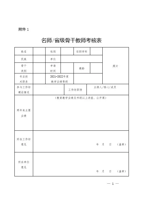 骨干教师考核表,骨干教师申报表