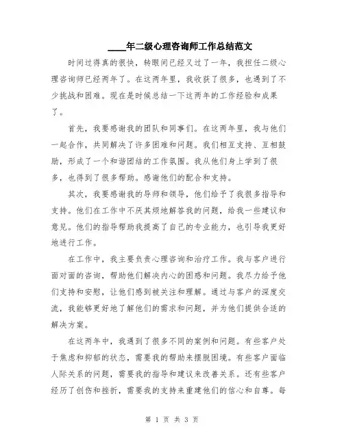 2024年二级心理咨询师工作总结范文