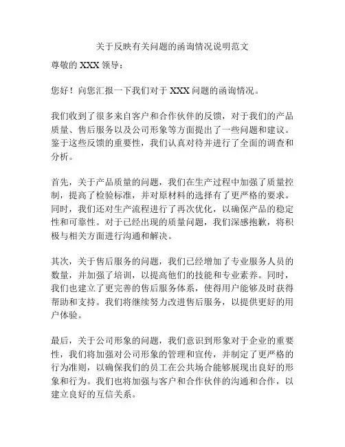 关于反映有关问题的函询情况说明范文