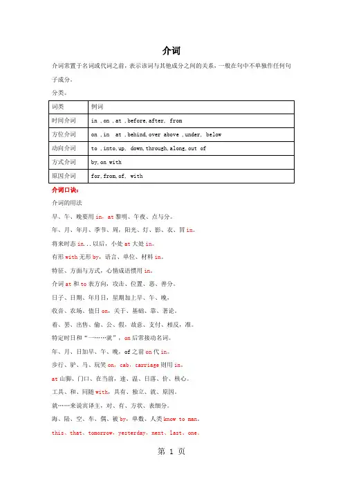 2019小升初英语：介词专项复习语文