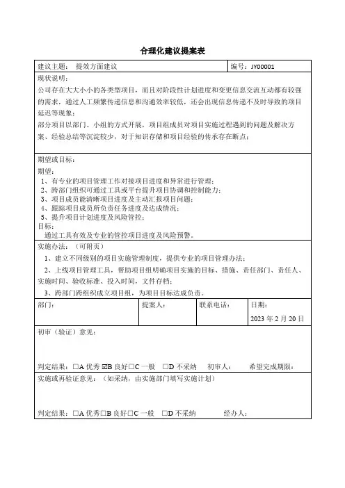 企业合理化建议申请表