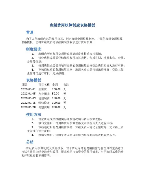 班组费用核算制度表格模板