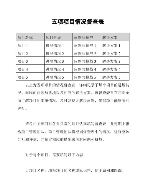 五项项目情况督查表