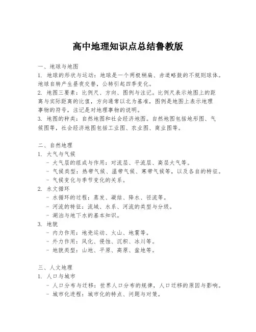 高中地理知识点总结鲁教版