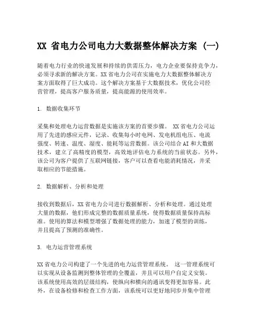 XX省电力公司电力大数据整体解决方案 (一)