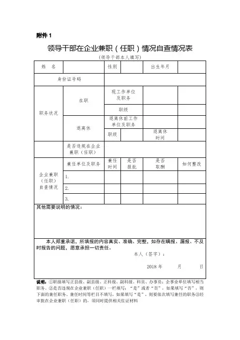 领导干部在企业兼职情况自查表