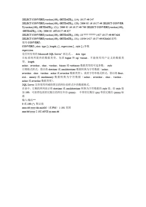 [SQL技巧]SQL中CONVERT转化函数的用法