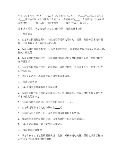 项目合同甲方终止协议书