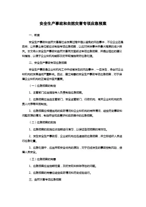 安全生产事故和自然灾害专项应急预案