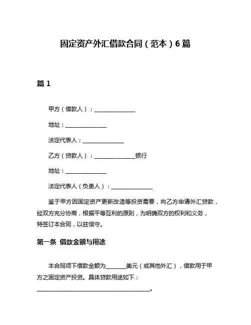 固定资产外汇借款合同(范本)6篇