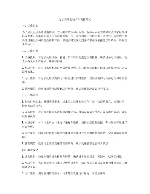 污水治理初验工作简报范文