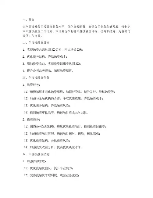 投融资年度工作计划