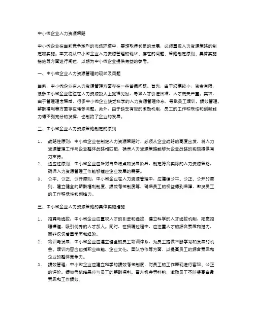 中小微企业人力资源策略