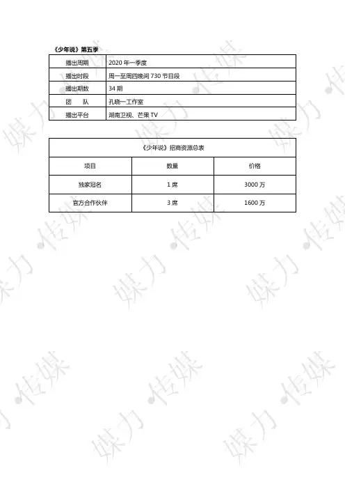 湖南卫视《少年说》第五季广告招商价格—媒力·传媒