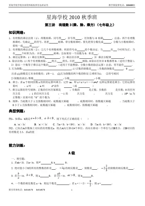 3.第三讲有理数3(乘除乘方)