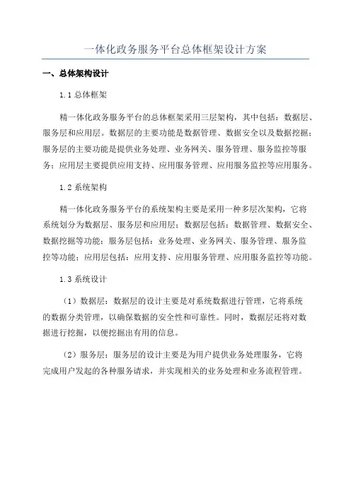 一体化政务服务平台总体框架设计方案