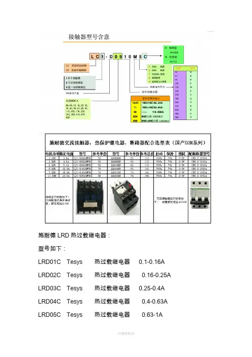 施耐德品牌的接触器选型
