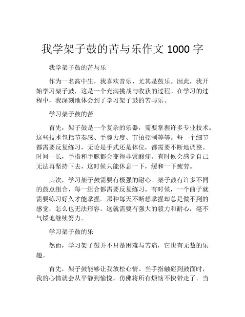 我学架子鼓的苦与乐作文1000字