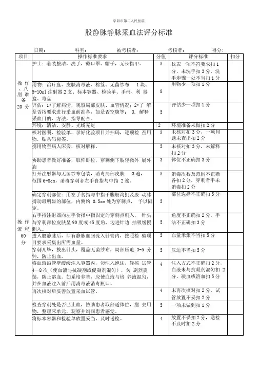 股静脉采血法评分标准