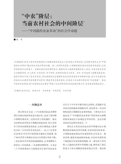 中农阶层与中国隐性农业革命的社会学命题_杨华