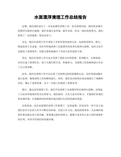 水面漂浮清理工作总结报告
