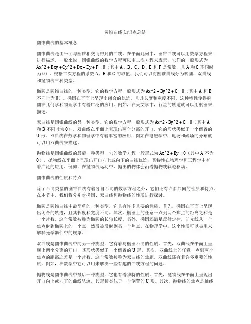圆锥曲线 知识点总结