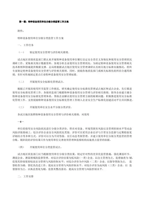 特种设备使用单位分级分类监管工作方案[修改版]