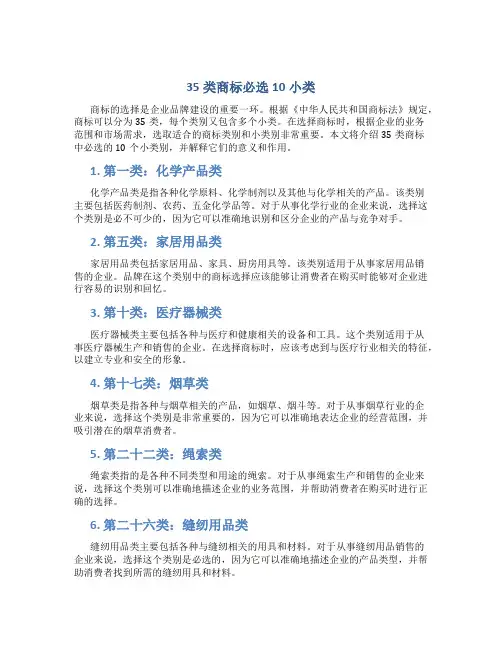 35类商标必选10小类