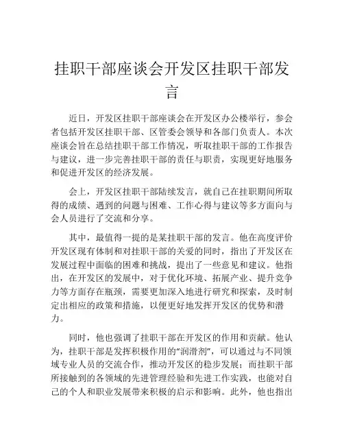 挂职干部座谈会开发区挂职干部发言