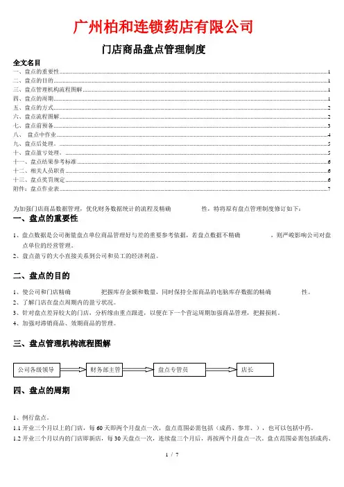连锁药店公司门店商品盘点管理制度门店盘点方法与步骤