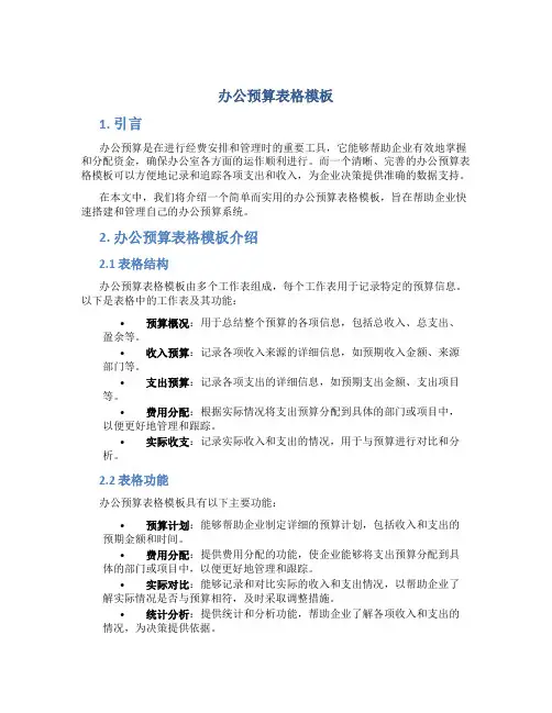 办公预算表格模板