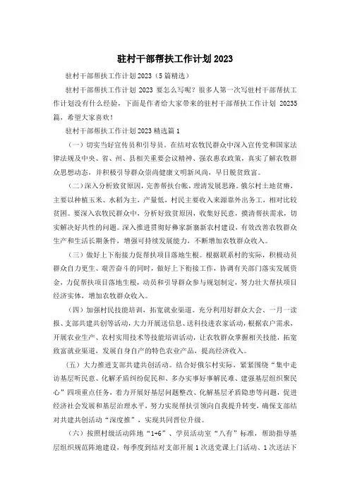 驻村干部帮扶工作计划2023