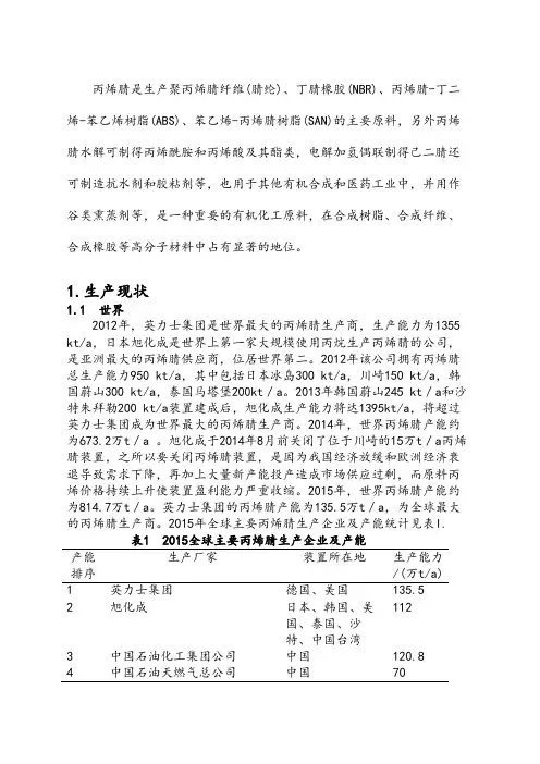 丙烯腈生产现状及市场