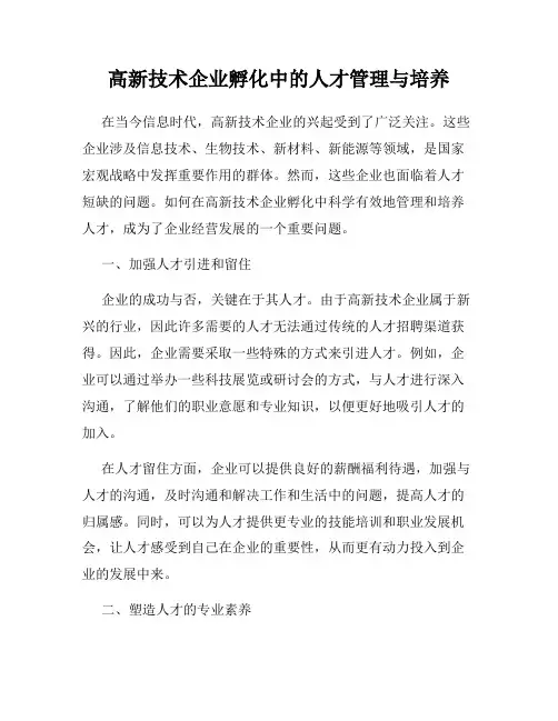 高新技术企业孵化中的人才管理与培养