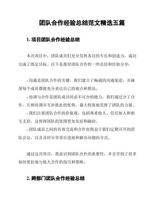 团队合作经验总结范文精选五篇