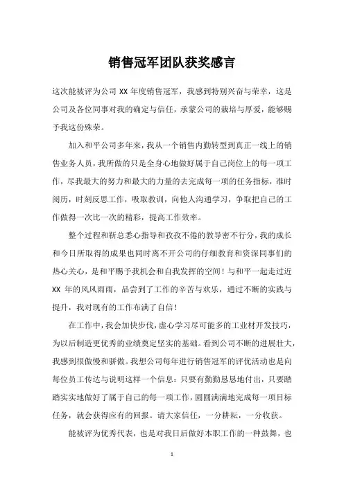 销售冠军团队获奖感言