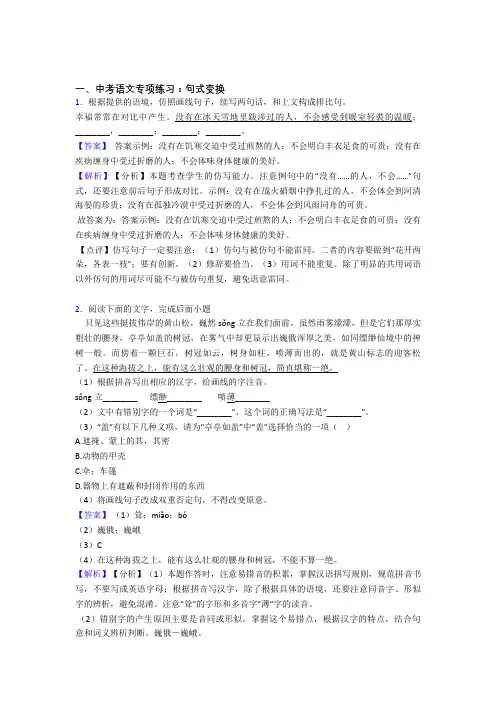 【精品】部编中考 语文句式变换练习题及解析