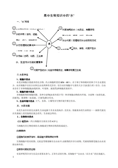 高中生物知识中的“水”(知识+练习+答案)