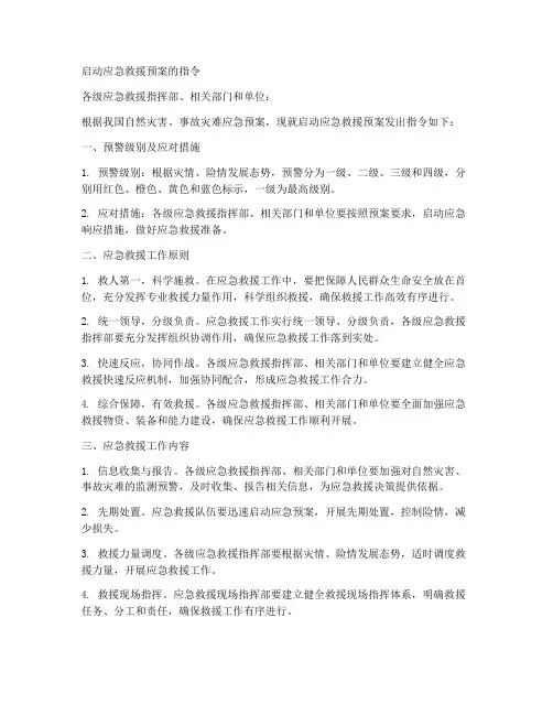 启动应急救援预案的指令