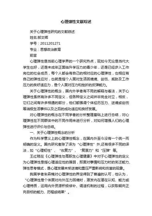 心理弹性文献综述
