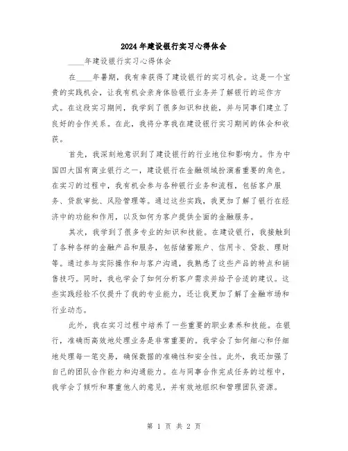 2024年建设银行实习心得体会