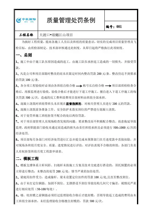 项目质量管理处罚条例