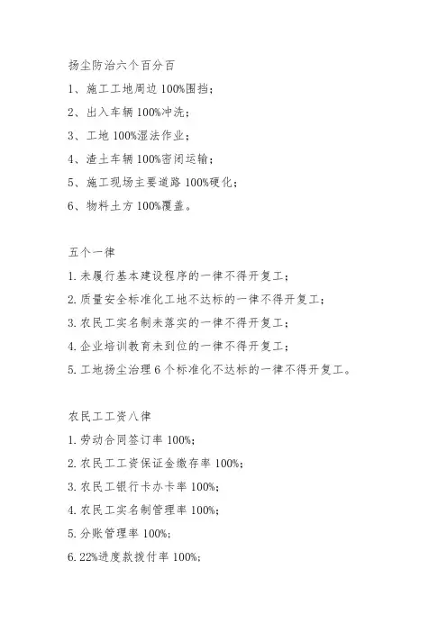 六个百分百、五个一律、农民工实名制八率