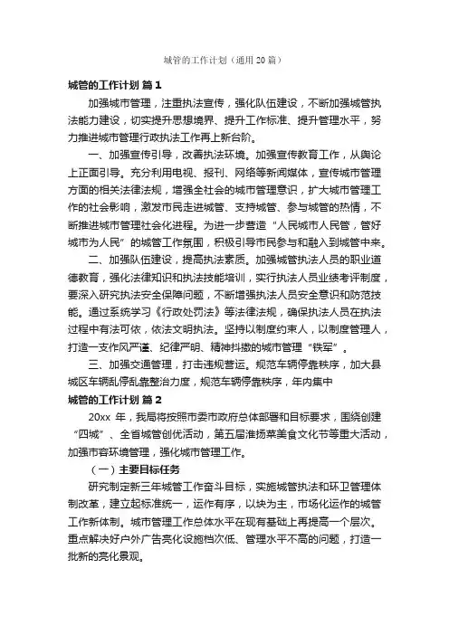 城管的工作计划（通用20篇）