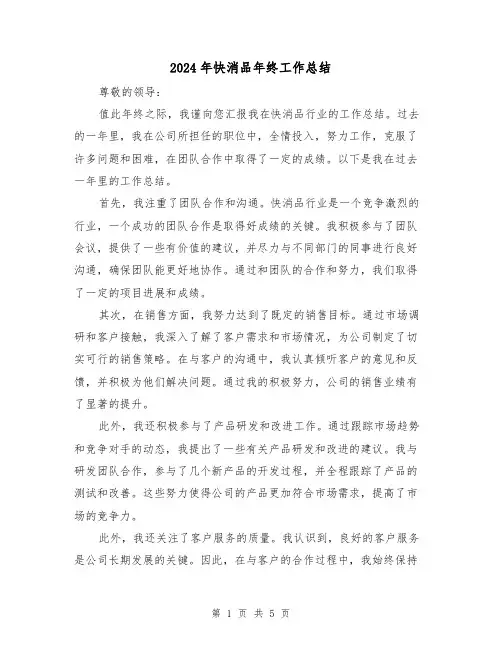 2024年快消品年终工作总结(二篇)